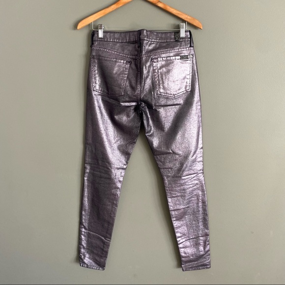 7 For All Mankind Womens Purple Metallic Coated Mid Rise Skinny Jeans Size 28 - Picture 2 of 8